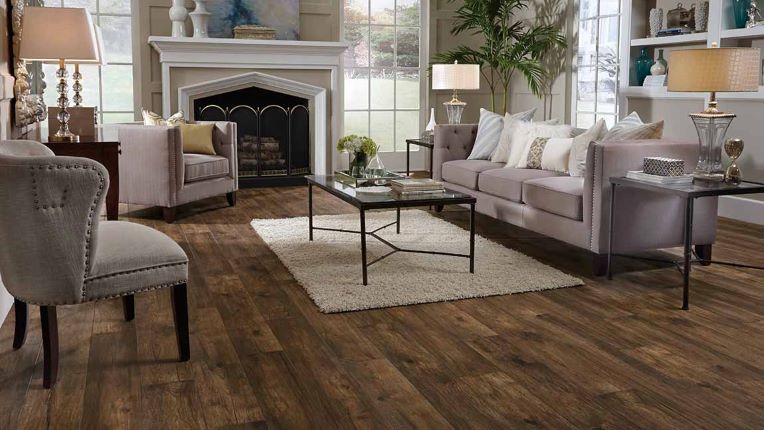 wood look laminate flooring in a traditional living room